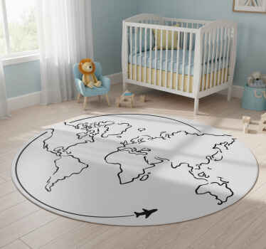 World map vinyl rug airplane circle design - TenStickers