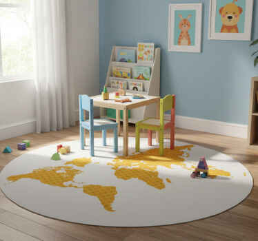 World map vinyl rug yellow polka dot design - TenStickers