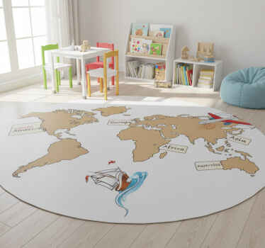 World map vinyl rug with continents in english - TenStickers