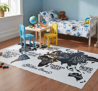 World map vinyl rug with detailed features - TenStickers