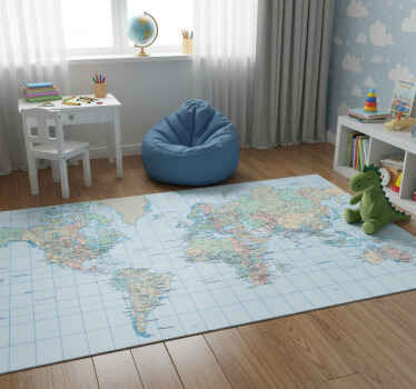 World map vinyl rug english time zones - TenStickers