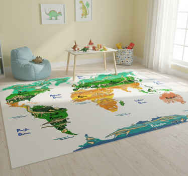 Map rug world map of dinosaurs with english names - TenStickers