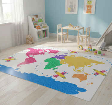 Alfombra vinílica mapamundi mapa de viajes - TenVinilo