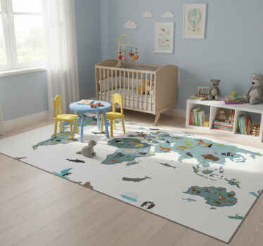 Map rug in bright colors with cartoon animals and trees - TenStickers