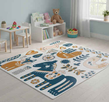 Kids vinyl rug featuring nordic style forest animals - TenStickers