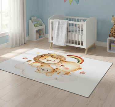 Tappeto vinile per bambini animali baby con stelle e nuvole - TenStickers
