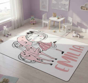 Kids vinyl rug princess in a pink dress with horse - TenStickers