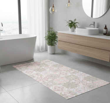 Pink and grey tile bathroom vinyl rug - TenStickers