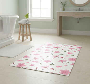 Alfombra vinílica baño flores de cerezo rosa acuareladas - TenVinilo