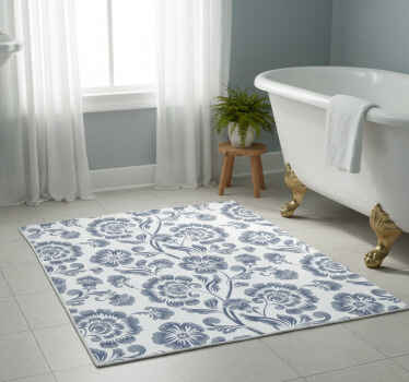 Bathroom vinyl rug with blue flowers on white background - TenStickers