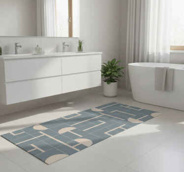 Alfombra vinílica baño patrón geométrico azul grisáceo - TenVinilo