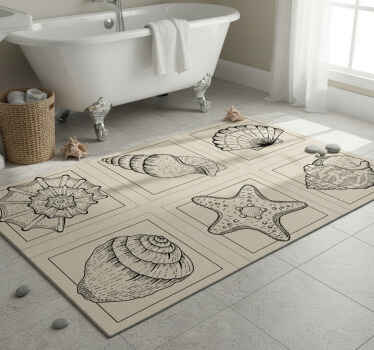 Bathroom vinyl rug featuring marine life and seashells - TenStickers