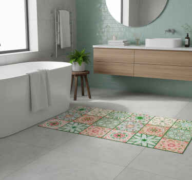 Bathroom vinyl rug in blue and green tile design - TenStickers