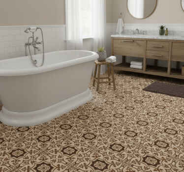 Bathroom vinyl rug with brown spanish tile pattern - TenStickers