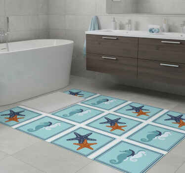 Bathroom vinyl rug in marine style tile - TenStickers
