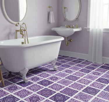 Purple floral tiles bathroom vinyl rug - TenStickers