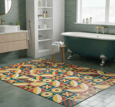 Bathroom vinyl rug in green and orange tile pattern - TenStickers