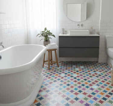 Tappeto vinile bagno motivo piastrelle vintage colorate - TenStickers