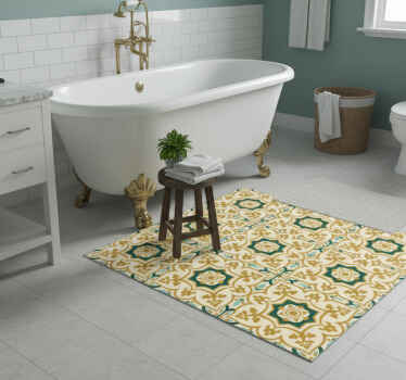 Tappeto vinile bagno motivo piastrelle spagnole oro e verde - TenStickers