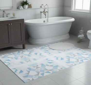 Tappeto vinile bagno adesivo piastrelle blu grigio vintage - TenStickers