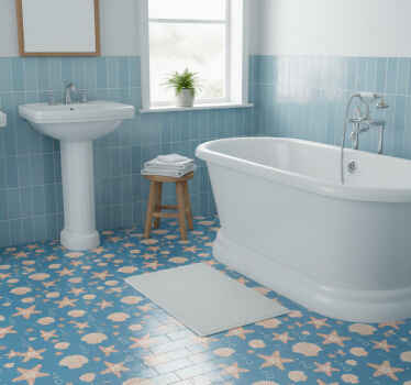Tappeto vinile bagno stelle di pesce e conchiglie - TenStickers