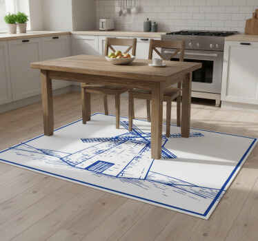 Delfts blue mill kitchen vinyl rug - TenStickers