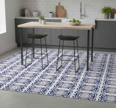 Kitchen vinyl rug in antique blue spanish tile - TenStickers