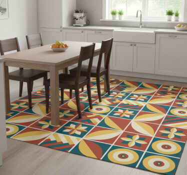Kitchen vinyl rug in green and orange tile pattern - TenStickers