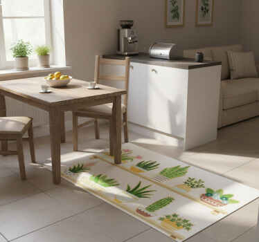 Kitchen vinyl rug cactus plant shelf set - TenStickers