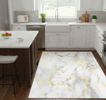 Tapis vinyle cuisine marbre blanc veines dorées - TenStickers