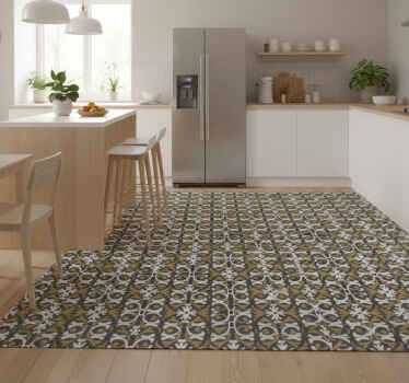 Kitchen vinyl rug with vintage beige floral design - TenStickers