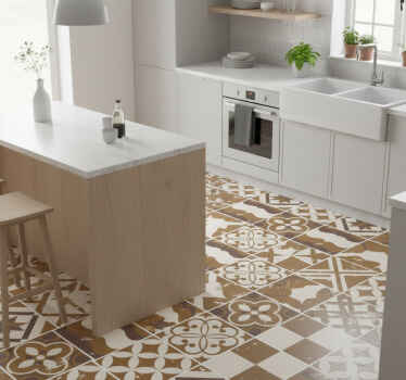 Kitchen vinyl rug in brown cement design - TenStickers