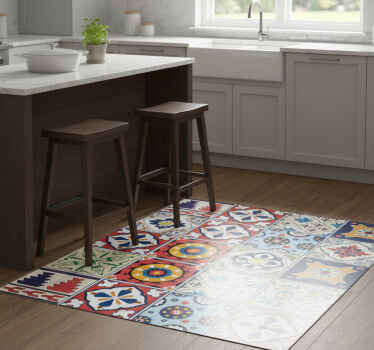 Colorful ornamental tiles kitchen vinyl rug - TenStickers