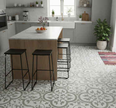 Kitchen vinyl rug moroccan tile evergreen fog - TenStickers