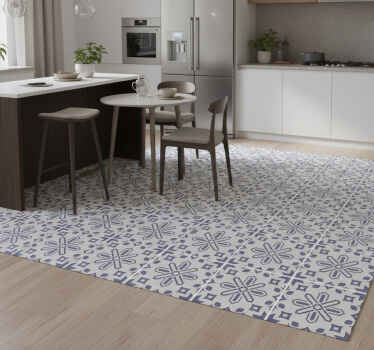 Cute blue and white cement tile patterns kitchen vinyl rug - TenStickers