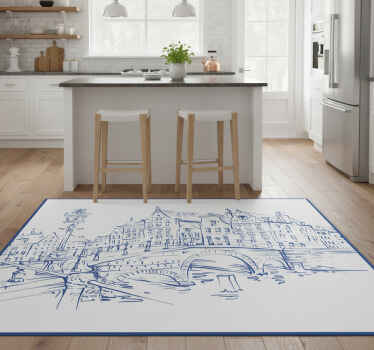 Kitchen vinyl rug with delft blue canal houses design - TenStickers