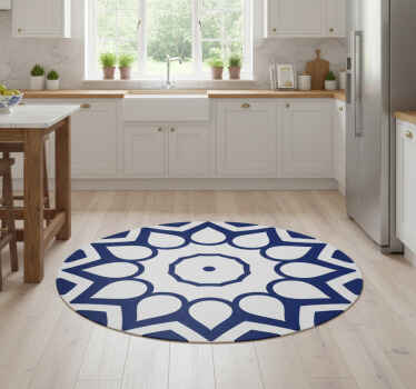 Delft blue mandala flowers kitchen vinyl rug - TenStickers