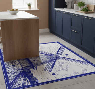 Delft blue kitchen vinyl rug - TenStickers