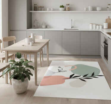 Minimalistic colored leaves kitchen vinyl rug - TenStickers