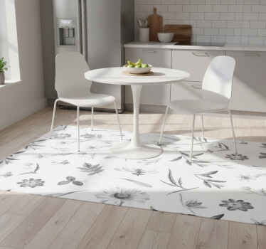 Gray spring flowers kitchen vinyl rug - TenStickers