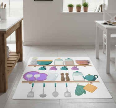 Kitchen vinyl rug with cooking tool shelves - TenStickers