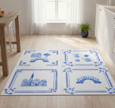 Delftware dutch houses kitchen vinyl rug - TenStickers