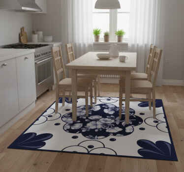 Kitchen vinyl rug with floral pattern tiles - TenStickers