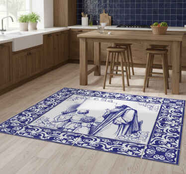 Blue delfts teacher kitchen vinyl rug - TenStickers