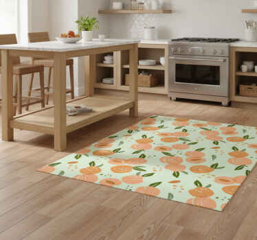 Kitchen vinyl rug with peaches on green background - TenStickers