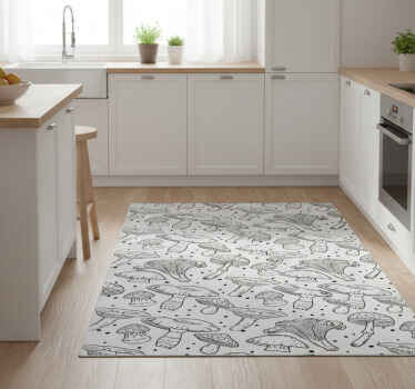 Kitchen vinyl rug with monochrome hand-drawn mushrooms - TenStickers