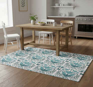 Kitchen vinyl rug with blue folk art birds - TenStickers