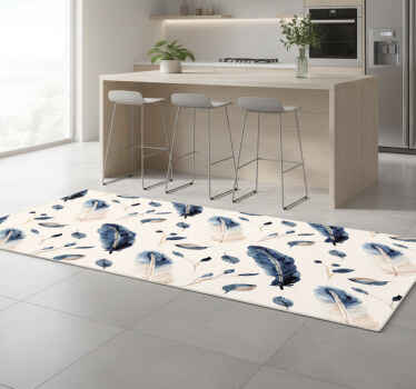 Alfombra vinílica cocina hojas y plumas voladoras - TenVinilo