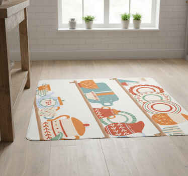 Kitchen vinyl rug kitchen tableware on shelf - TenStickers