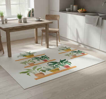 Kitchen vinyl rug watercolor plant shelf set - TenStickers